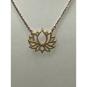 BSI Italy 925 Sterling Vermeil Open Lotus Chain Necklace 16”